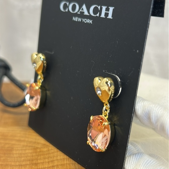 NWT Coach Gold Heart Earrings with Orange Gemstones - Picture 9 of 9